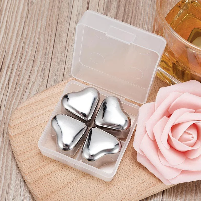 Heart-Shaped Stainless Steel Ice Cubes Metal Chilling Stone for Whiskey Liquor