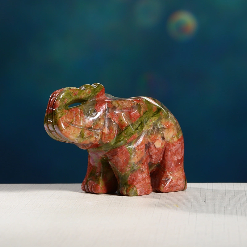 Semi Precious Stone Fashion Natural Crystal Elephant Carving Statue