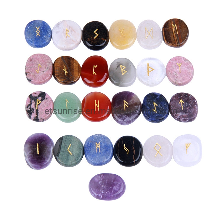 Semi Precious Stone Crystal Runes Slices Stone Carving