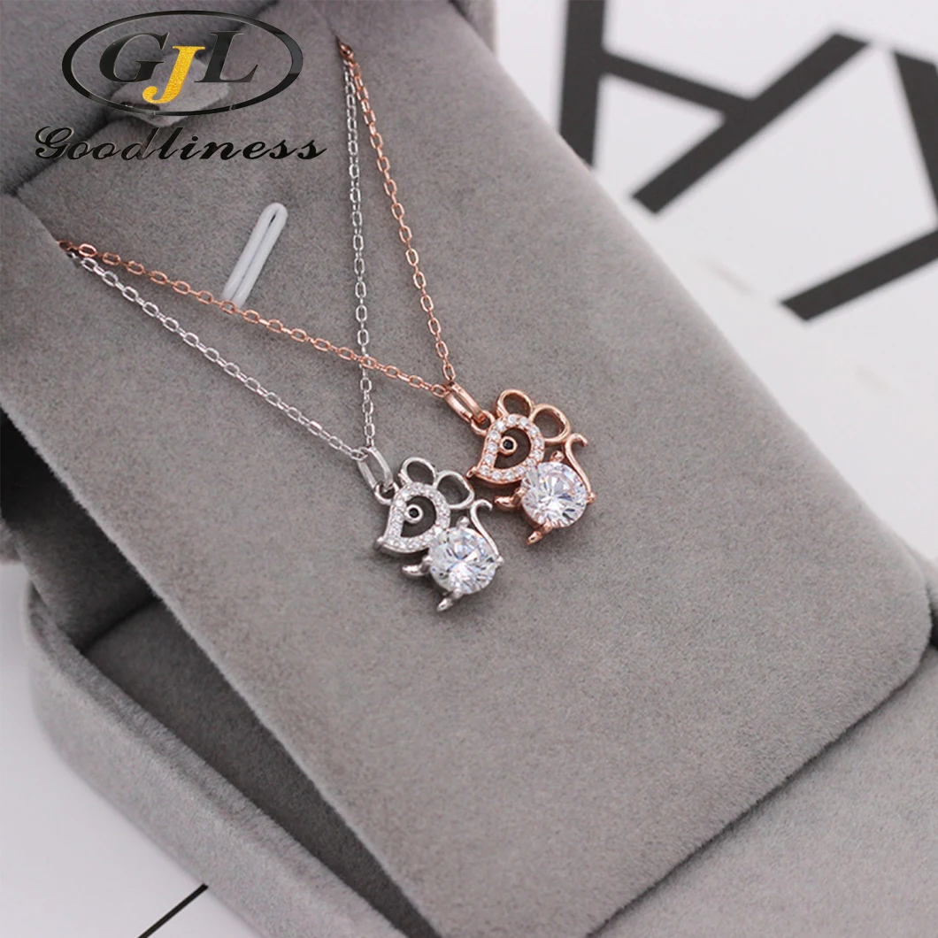 Minimalist Minnie Mouse Pendant Rose Gold Chain Diamond Zodiac Necklace