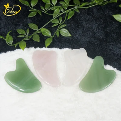 Placa de raspado en forma de corazón de cristal rosa de Jade Natural, tabla de raspado de rodillo masajeador Facial