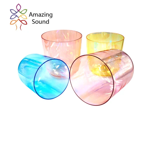 Sonido increíble Venta al por mayor Cuenco de cristal de color puro Juego de cuarzo afinado Chakra Cuenco de curación de sonido alquímico