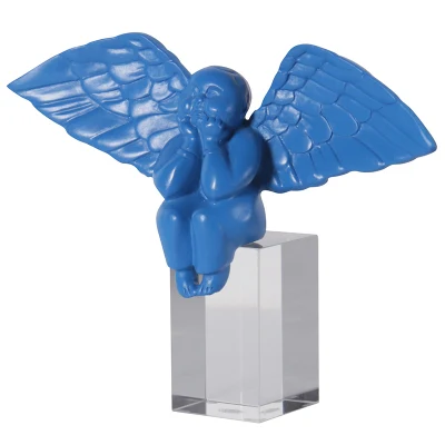 Estatua de ángel bebé gordito de resina sobre base de cristal