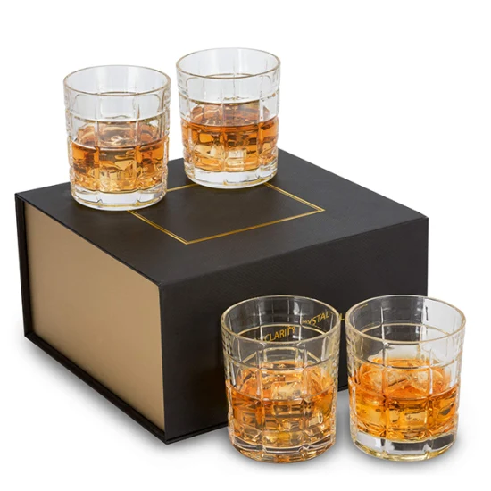 Vasos de vaso Lowball únicos de 7 Oz, vasos de whisky de rocas de cristal trenzado a la antigua, juego de vasos de whisky en caja de regalo para regalo de papá y novio