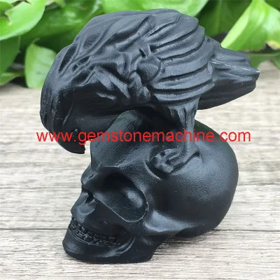 Águila tallada a mano de obsidiana negra natural y artesanía de cristal pulido de calavera para decoración de Halloween