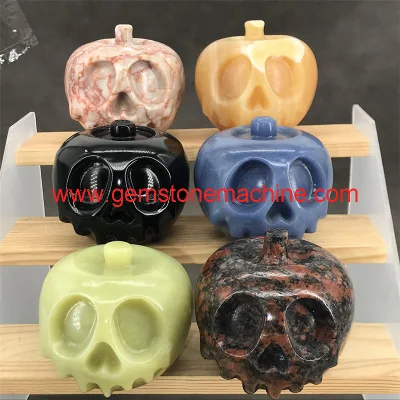 Venta al por mayor, artesanías de calavera de manzana de cristal Natural, tallas de calavera de manzana de obsidiana negra para decoración de Halloween